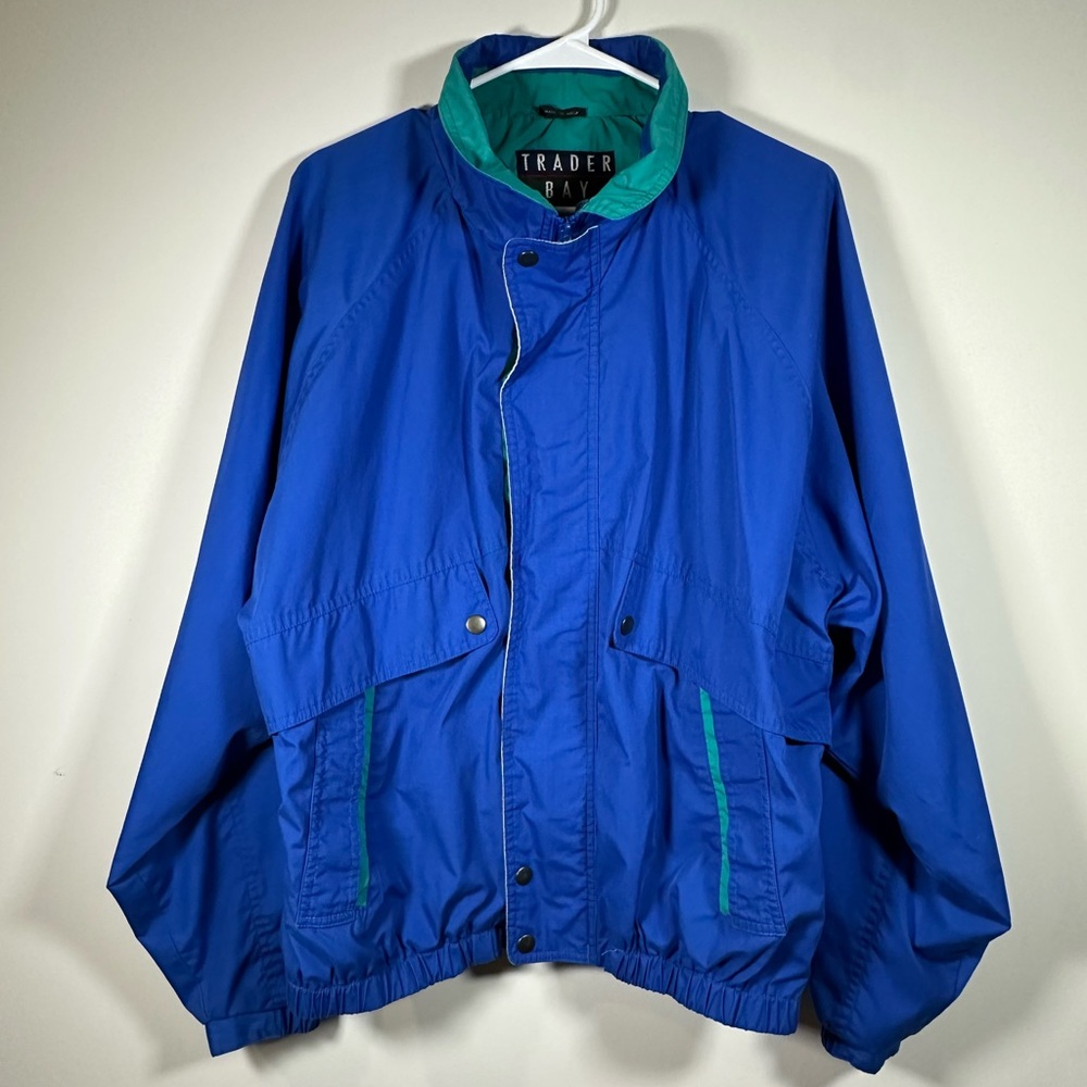 Trader Bay Jacket Windbreaker Full Zip Blue Teal‎ Men’s Large Breatheable